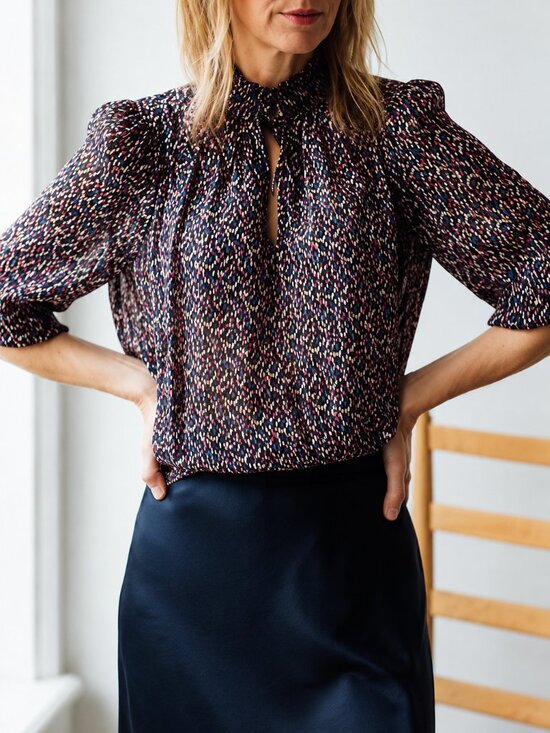 ba&sh Tops - ba&sh Dalas Metallic Silk Blend Peasant Blouse Black Pleated Size S NWT